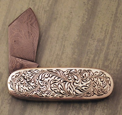 Engraved Damascus folder - 2