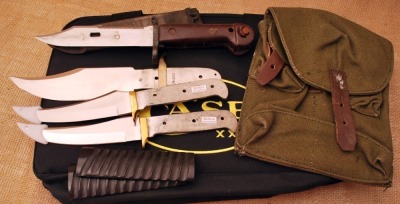 Knife Blades, Bayonet, scales, Case carry bag and a Canvas bag