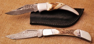 Two Stag Damascus Lockback Folders