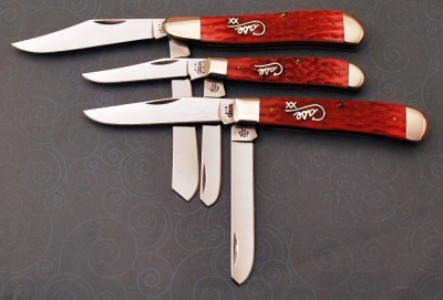 Three Case Red Bone script shield Knives