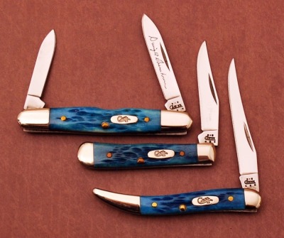 Trio of Blue Bone Case Knives