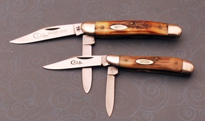 Two Stag Handle etched Case Knives