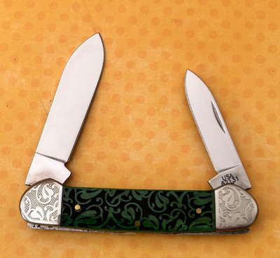 Case Engraved Green Bone Canoe - 2