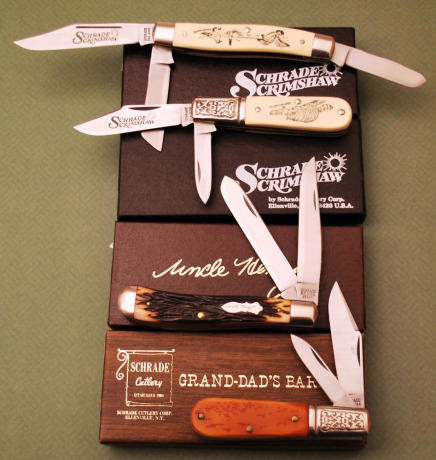 Four Schrade USA, 2 are Scrimshaw