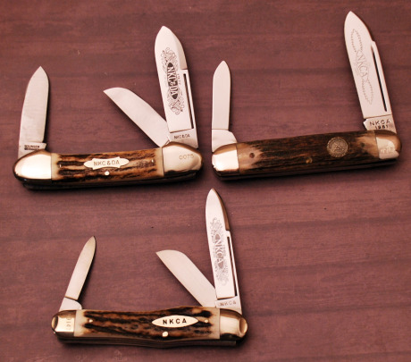 Three NKCA Stag club knives, 1970's-80's