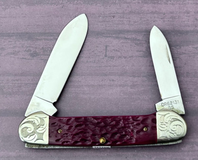 Case Engraved Dark Red Bone Canoe - 2