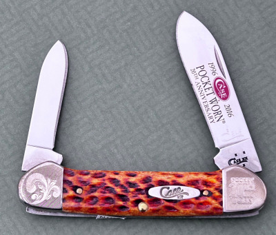 Case Orange Bone engraved Canoe 20th pocketworn