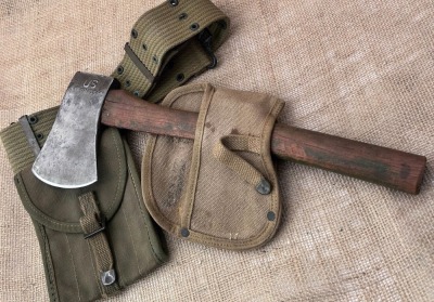 Military Grouping: Ax, Web Belt, pouch