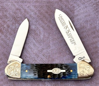 Case Blue Bone Engraved Canoe