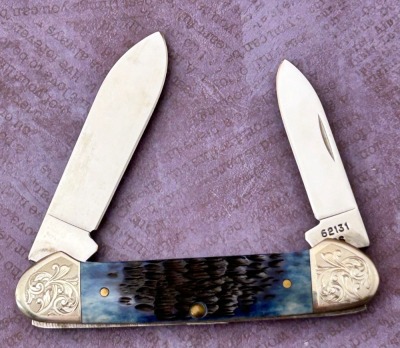 Case Blue Bone Engraved Canoe - 2