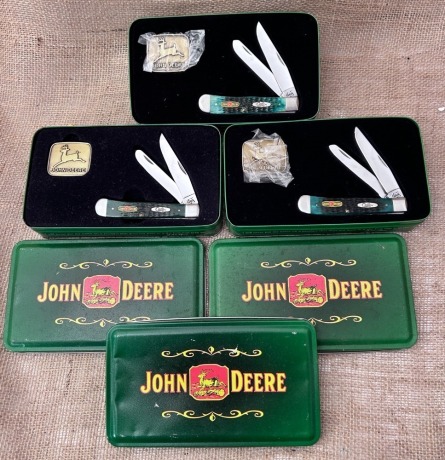 Three Green Bone John Deere Commemorative Case Trappers