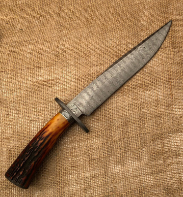 Mike Ruth Damascus Stag handled Bowie - 2