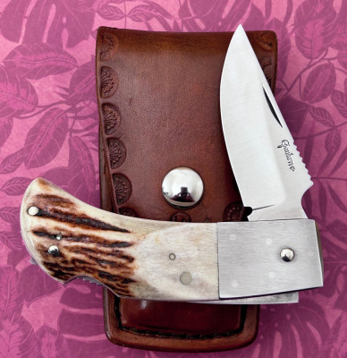 Gaudette Stag handled Handmade Lockback folder