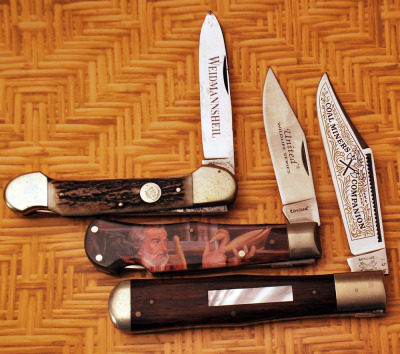 3 knives: German stag canoe, Battle ax folding hunter, and United. - 2