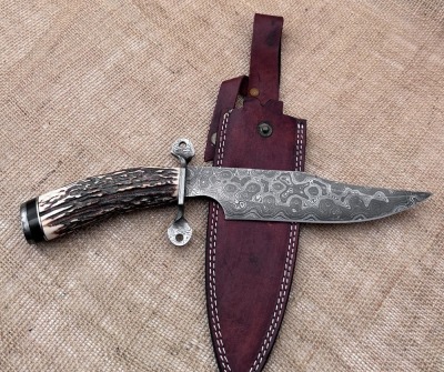 Stek (Craig Steketee) Damascus Stag Bowie--Twisted Damascus guard - 2