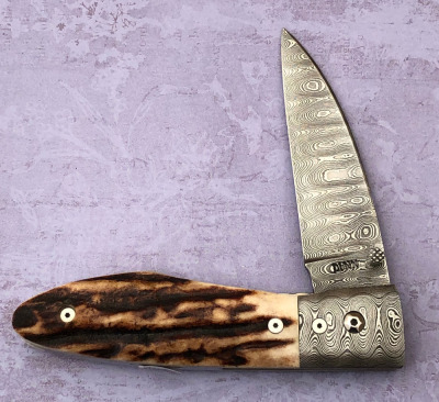 Steve Dunn Damascus Stag Locking Liner