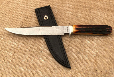 Ron Newton Feather Damascus Hunter