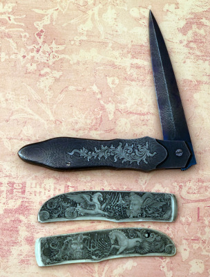 Rick Eaton Blued Folding Dagger