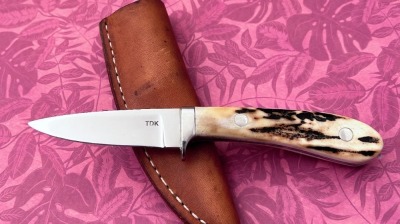 Handmade Drop Point Hunter marked TDK