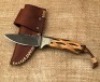 Damascus Drop Point Wood Handle Hunter