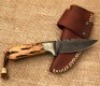 Damascus Drop Point Wood Handle Hunter - 2