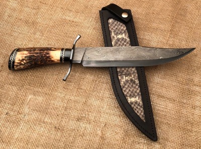 Jim Shaver Handmade Damascus Bowie - 2