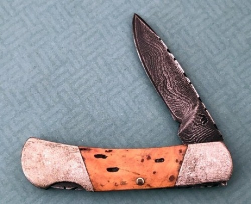 Handmade Damascus Wood Handle Lockback