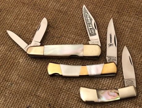 Parker Lockback pearl whittler, Leopard, and Abalone