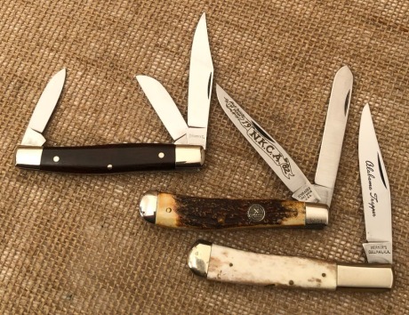 Werner Ala Trapper, Schrade Stag Trapper and Browning stock