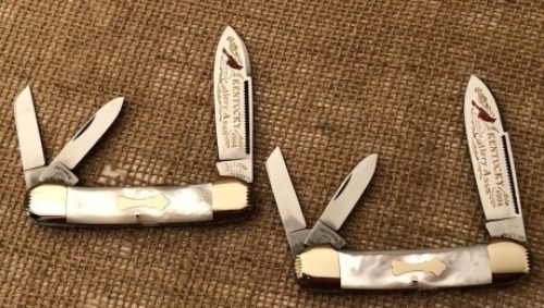Pair of Fight'n Rooster Pearl Handle Canittlers