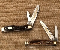 Pair of Stag Fight'n Rooster Eagle Creek Club Knives