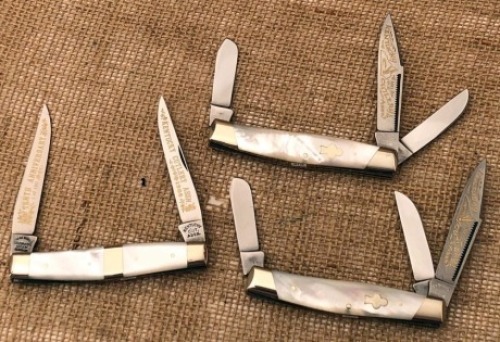 Trio of Fight'n Rooster Kentucky Cutlery Assn Pearl Handles