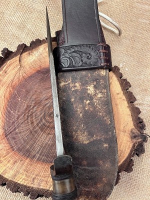Dan Winkler Damascus Forged Bowie with Karen Shook Sheath - 3