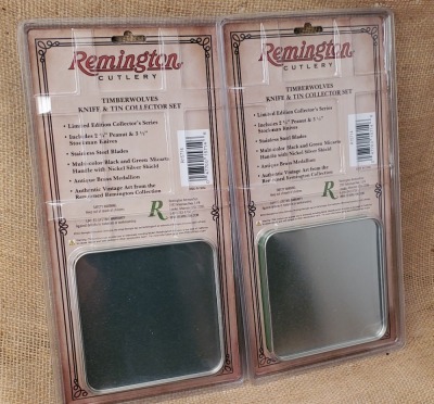 Two Remington Timberwolves Knife & Tin Collector Set - 2