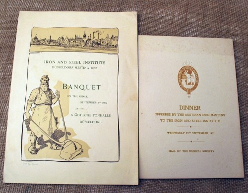 Two Iron and Steel Institute Banquet Dinner Menus