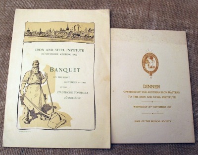 Two Iron and Steel Institute Banquet Dinner Menus
