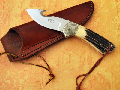 Glenn Marshall, Mason Texas stag handled engraved guthook hunter