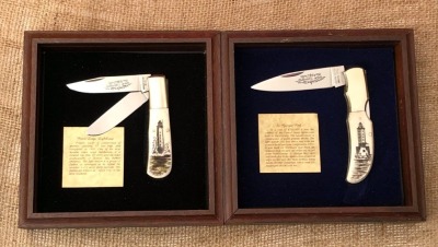 Pair of Spouting Whale Bone Scrimmed Folders
