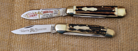 Two Stag Handled Fight'n Rooster Knives