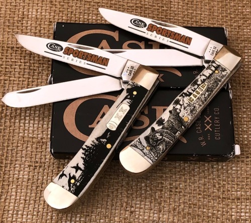 Pair of Case Laser Cut Bone Sportsman Trappers