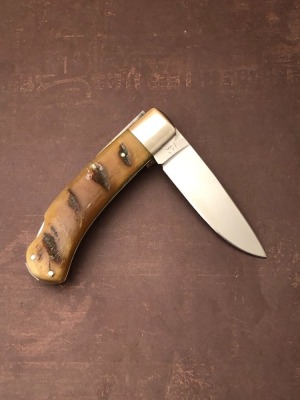 "Red" Wood Handmade Horn Lockback - 2