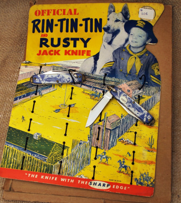 Vintage Rin-Tin-Tin & Rusty Counter Card with knife