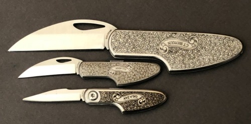 Three Galazan Engraved Metal Slip Joints