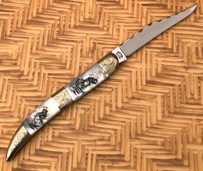 Fight'n Rooster Pearl Texas Toothpick with Engraved Bolsters, Sheffield - 2
