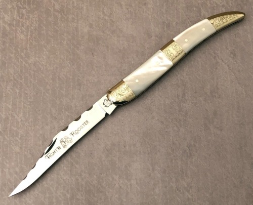 Fight'n Rooster Etched Pearl Texas Toothpick with Engraved Bolsters