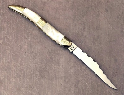 Fight'n Rooster Etched Pearl Texas Toothpick with Engraved Bolsters - 2