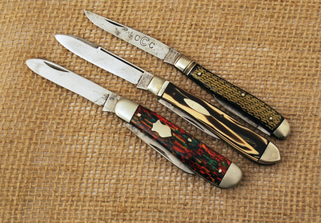 Trio of Colorful Celluloid Handled Vintage Knives