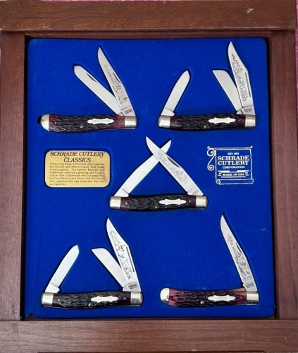 Schrade Cutlery Classics Display of 5 Bone Handles