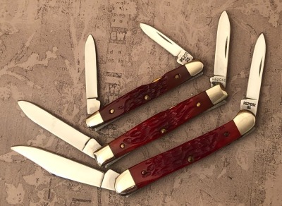Trio of Case Red bone Centennials: Two Pens and one Mini Copperhead - 2