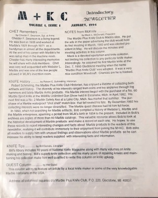 Marble Plus Knife Club Newsletters - 2